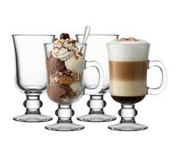 UNIQUE HOME LIVING Irish Coffee Glasses, Set of 4 Latte Glasses, 200ml Coffee Mugs with Handle, Footed Design for Ice Cream Latte Cappuccino Hot Drinks Chocolate Espresso Cocktails