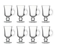 UNIQUE HOME LIVING Irish Coffee Glasses, Set of 8 Latte Glasses, 200ml Coffee Mugs with Handle, Footed Design for Ice Cream Latte Cappuccino Hot Drinks Chocolate Espresso Cocktails