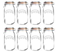 UNIQUE HOME LIVING Kilner Clip Top Jar Set, 2 Litre (2000ml) Airtight Glass Storage Jars for Preserving Fruits Vegetables Coffee Tea Rice Flour Nuts Pasta Kitchen Storage Canister Jars - 8PCS