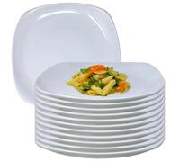 UNIQUE HOME LIVING Luna 12-Piece White Dinner Plate Set, 8.8 Inch Ceramic Side Plates Square Dessert Plates, Snack/Salad/Fruit/Side Plate 22.5cm Dinnerware, Lightweight, Microwave and Dishwasher Safe