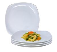 UNIQUE HOME LIVING Luna 4-Piece White Dinner Plate Set, 8.8 Inch Ceramic Side Plates Square Dessert Plates, Snack/Salad/Fruit/Side Plate 22.5cm Dinnerware, Microwave and Dishwasher Safe
