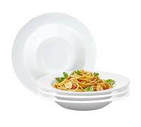 UNIQUE HOME LIVING Pasta Plate Set of 4, 22cm White Zenix Glass Round Deep Plates for Pasta Soup Salad, Dinner Party Food Serving Dishes, Lightweight & Durable, Stackable, Dishwasher Safe