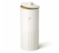 UNIQUE HOME LIVING Pasta Tin, 2.5, Storage Jar, Ivory Ribbed Powdered Iron Canister with Airtight Detachable Lid, Metal Interior, “P” Label, Spaghetti Kitchen Food Storage Container, Cylindrical