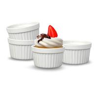 UNIQUE HOME LIVING Ramekins Set of 4, 5oz Ceramic Souffle Dishes for Creme Brulee, Muffin, Pudding, Small Baking Dishes for Air Fryer & Oven, Mini Bowl for Dips, Sauces, Snacks and Fruits - White