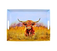UNIQUE HOME LIVING Rectangular Serving Tray, Highland Cow Design Melamine Kitchen Tray for Food Serving, TV Dinner Breakfast Snack Drinks Food Trays - 38x28cm