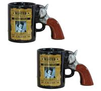UNIQUE HOME LIVING Set of 2 Coffee Mugs for Men, Ceramic Revolver Gun Coffee Cup, 3D Revolver Pistol Mugs, Cool Birthday Gift for Father, 470ml / 15oz (Black)
