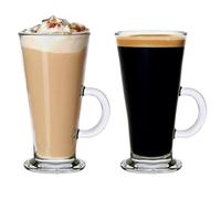 UNIQUE HOME LIVING Set of 2 Latte Glasses, 290ml Heat Resistant Tall Glass Coffee Tea Cups, Hot Drinks Cafe Mugs with Handle, Ideal for Ice Cream, Milk, Latte, Espresso, Cappuccino and Hot Chocolate