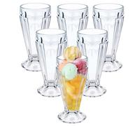 UNIQUE HOME LIVING Sundae Glasses Set of 6, Tall 350ml Knickerbocker Glory Dessert Cups, Milkshake Soda Fountain Glass Dessert Glasses with Footed Base, Ice Cream Bowls Glassware, Dishwasher Safe