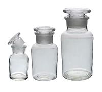 UNIQUE HOME LIVING UHL Apothecary Jar Set of 3 Reagent Bottles, Clear Glass Storage Jars with Lid, Refillable Container for Essential Oils, Bath Salts, Lotion, Perfume - 60ml, 125ml, & 250ml