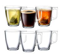UNIQUE HOME LIVING UHL Veloro Coffee Mug Set of 6, 250ml Clear Glass Coffee Mugs for Espresso, Tea, Milk, Hot Cocoa, Latte Cups with Handle, Tea Cups Set, Dishwasher Safe