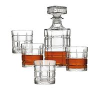UNIQUE HOME LIVING Whiskey Decanter Set, 900ml Crystal Grid Glass Decanter with Stopper and 4pcs 300ml Tumblers for Whiskey, Bourbon, Scotch, Wine, 5-Piece Vintage Glass Barware Gift Set