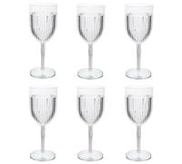 UNIQUE HOME LIVING Wine Glasses, Set of 6 Vintage Style Plastic Wine Goblets Party Drinks Cocktail Drinkware Set, Ribbed Design Footed Chalice Wine Glasses 350ml - Clear