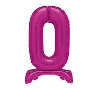 Unique Hot Pink Standing Number 0 Foil Balloon 30", Packaged