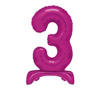 Unique Hot Pink Standing Number 3 Foil Balloon 30", Packaged