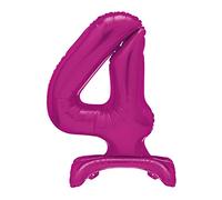 Unique Hot Pink Standing Number 4 Foil Balloon 30", Packaged