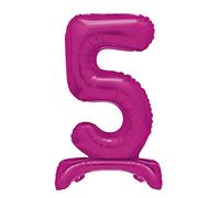 Unique Hot Pink Standing Number 5 Foil Balloon 30", Packaged