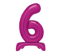 Unique Hot Pink Standing Number 6 Foil Balloon 30", Packaged