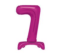 Unique Hot Pink Standing Number 7 Foil Balloon 30", Packaged