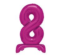 Unique Hot Pink Standing Number 8 Foil Balloon 30", Packaged
