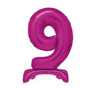 Unique Hot Pink Standing Number 9 Foil Balloon 30", Packaged