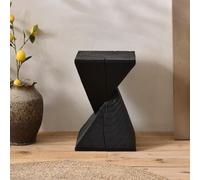 Unique Hourglass Side Table, Light-Weight Concrete Aent Table with Wood Grain Finish Small Bedside for Bedroom Living Room, Walnut