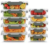 Unique Impression 10 Pack Borosilicate Glass Containers With Lids - Airtight Glass Meal Prep Food Storage Containers - Oven,Microwave and Fridge/Freezer Safe - Leak Proof