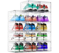 Unique Impression 14 Pack Shoe Storage Box - Clear Stackable Boxes - Plastic Trainer Storage Boxes - Transparent Shoe Display Containers - Fits Up To UK 12.5 size men’s