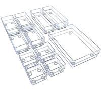 Unique Impression Set of 11 Drawer Organiser Trays - Clear Dividers For Make-up, Bedroom, Bathroom, Office, Kitchen, Cosmetics, Stationery