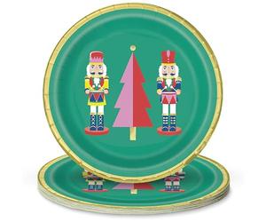 Unique Industries Vibrant Christmas Dessert Round Paper Plates with Elegant Foil Stamping - 7" (8 Ct) | Perfect for Holiday Celebrations and Parties
