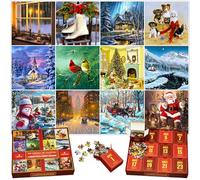 Unique Jigsaw Puzzle Advent Calendar - Collection of Twelve 100-Piece Puzzles, 12 Days of Xmas Holiday Countdown, Fun for Kids, Adults and Family, Licensed Artwork from 12 Well-known Artists