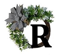 Unique Last Name Year Round Front Door Wreath With Bow Welcome Sign Garland 26 Letter Farmhouse Decoration For All Seasons Outdoor Hanging (R, One Size)