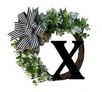 Unique Last Name Year Round Front Door Wreath With Bow Welcome Sign Garland 26 Letter Farmhouse Decoration For All Seasons Outdoor Hanging (X, One Size)