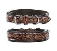 Unique Leather Dog Collar with Hand Carved Punching Patterns/Ornaments - Buffalo Leather Collar - Padded Dog Leather Collar Alexey (L (40.0-49.5 cm))