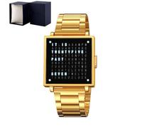 Unique LED Letters Watch - Stainless Steel Unisex With Led Display, Tells Time With Letters, Multifunction Sports Square Gift for Men Women