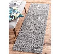 Unique Loom Solo Solid Shag Collection Modern Plush Rug, Lush and Soft, Polypropylene, Cloud Grey, 2' 6" x 13' 1" Runner