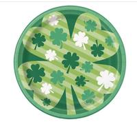 Unique Lucky Clover St Patrick's Day Round Dessert Plates, Green, Pack of 8, 7"