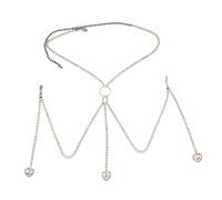 Unique M Pattern Teardrop Heart Charm Body Chain Silver/Gold Tone Bra Chain Accessory Lightweight Women’s Jewelry Fashion Accessory