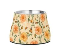 Unique Marigold Blush Raised Pets Water Bowl with Stand Stainless Steel Cat Food Dishes for Slow Feed Dogs Whisker Friendly