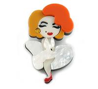 Unique Marilyn Monroe Acrylic Brooch White/Orange/Yellow - 65mm Tall