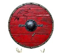 UNIQUE MART Medieval Viking Shield Ragnar Lothbrok Wooden Round Shield Steel Costume Prop, Red, 24 Inch
