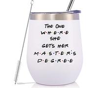 Unique Masters Degree Gift for Grad Student-MBA Gifts-Grad Student Graduation Present for Best Friend Daughter Cousin Sister-12oz Tumbler Coffee Mug Cup-THE ONE WHERE SHE GETS HER MASTER'S DEGREE
