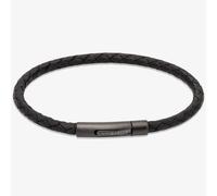 Unique Mens Black Leather & Black Stainless Steel Bracelet B503BL/21CM