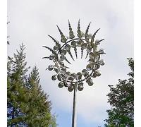 Unique Metal Windmill, 3D Wind Spinner Powered Kinetic Sculptures, Wind Catcher Magical Wind Spinners for Yard Patio Garden Lawn Decoration Outdoor, with Storage Box (Silver)