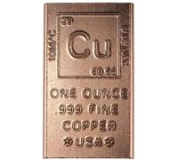 1 oz Copper bar - 999 Pure Chemistry Element Design with Certificate of Authenticity by Unique Metals
