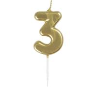 Unique Mini Metallic Gold Number 3 Pick Birthday Candle (3cm x 11cm) - Elegant and Dazzling Party Decoration - Perfect for Birthday/Anniversary Events - 1 Pc