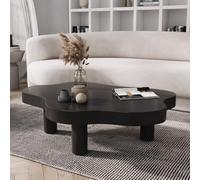 Unique Minimalist Solid Wood Coffee Table with Irregular Cloud Design, Sturdy, 3-Leg Low Sofa Table, Natural Texture, Rounded Edges, Black Finish, 110x80x40cm (43.3x31.5x15.7 inches)