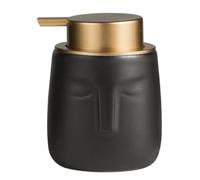 Unique Modern Soap Dispenser, Face-Shaped Ceramic Bottle with Rust Proof Gold Matte Pump, Decorative Lotion Dispenser for Bathroom or Kitchen (Black)