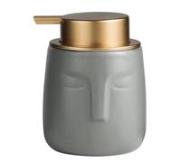 Unique Modern Soap Dispenser, Face-Shaped Ceramic Bottle with Rust Proof Gold Matte Pump, Decorative Lotion Dispenser for Bathroom or Kitchen (Gray)