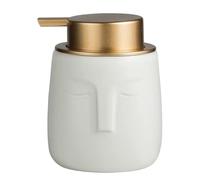 Unique Modern Soap Dispenser, Face-Shaped Ceramic Bottle with Rust Proof Gold Matte Pump, Decorative Lotion Dispenser for Bathroom or Kitchen (White)