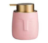 Unique Modern Soap Dispenser, Face-Shaped Ceramic Bottle with Rust Proof Gold Matte Pump, Decorative Lotion Dispenser for Bathroom or Kitchen (Pink)